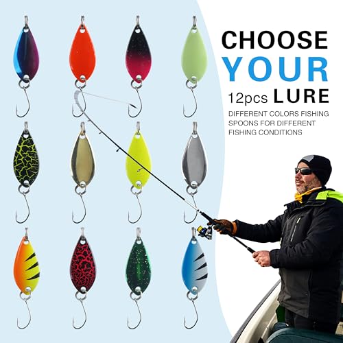 Trout Spoons Fishing Spoon Lure Set Single Hook Trout Lures Hard Metal Trout Baits Mini Fishing Jig Spoon Lures for Perch Char Crappie - color: Type C (12pcs )