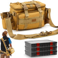 Fishing Tackle Bag with 3 Adjustable Tackle Trays Boxes Saltwater Freshwater Resistant Fishing Gear Lures Storage Bag Soft Side Outdoor Pack Organizer Padded Shoulder Strap