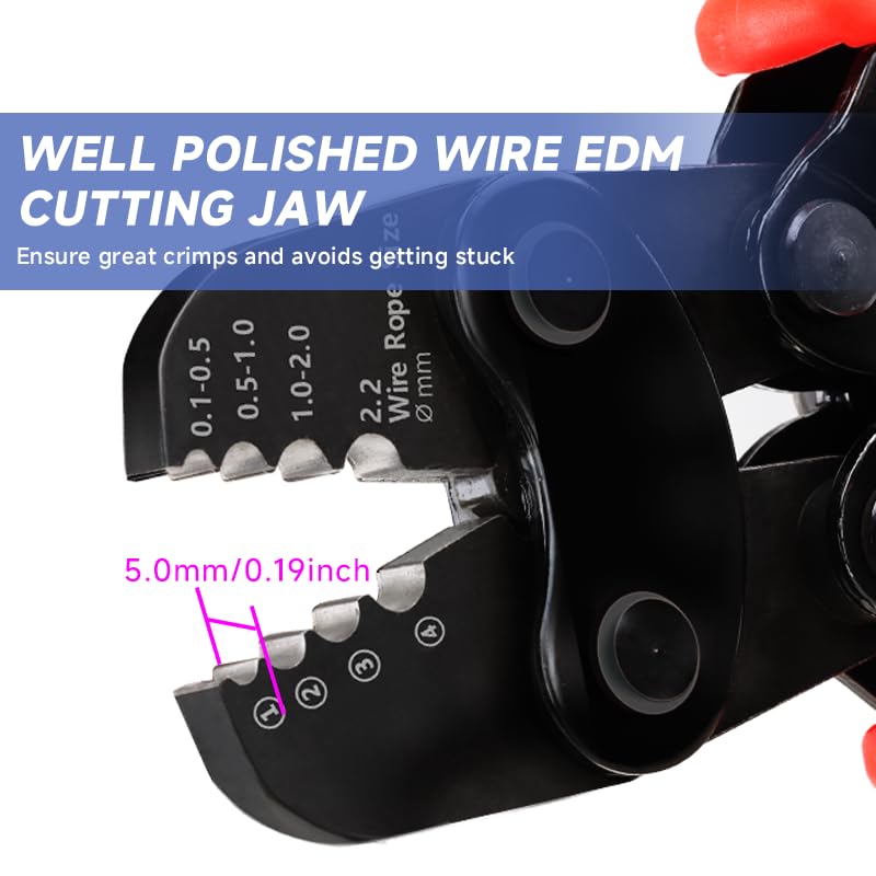Wire Rope Crimping Tool with Ratchet, Ferrule Swaging Tool for Aluminum Sleeves, Loop Sleeves, Wire Rope Crimper for 1/64''-3/32''(0.1mm-2.2mm) Cables, Heavy-Duty Swaging Tool for Railing,Fishing