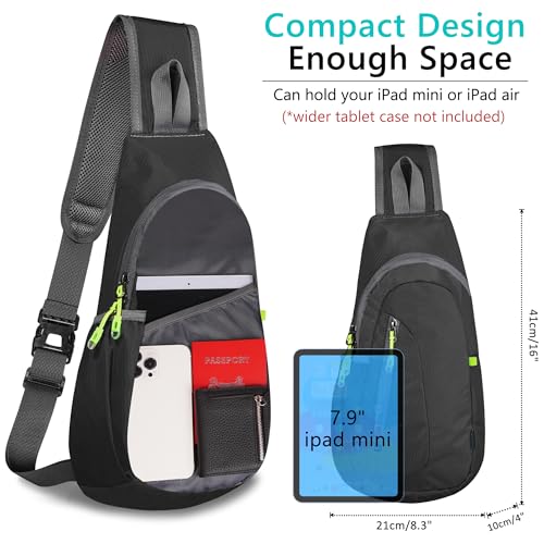 TITECOUGO Small Sling Bag, Lightweight Crossbody Backpack for Men Women, Shoulder Bag for Sports and Outdoor - color: Black