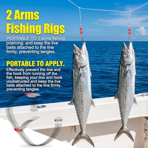 36 Pcs Fishing Leaders 1 Arm and 2 Arm Stainless Steel Tackle Rig with Tackle Lure Swivels Snaps High-Strength Fishing Wire Gear Saltwater Rig Wire Leader Bottom Rigs for Saltwater