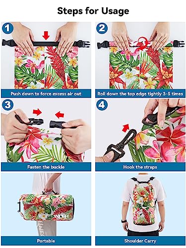 HEETA Waterproof Dry Bag for Women Men, 5L/10L/20L/30L/40L Roll Top Lightweight Dry Storage Bag Backpack with Emergency Whistle for Travel, Kayaking, Boating, Camping, Beach, Cruise Ship Essentials - color: Flower, size: 10L