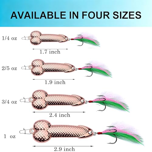 4Pcs Rose Gold Fishing Lures - Metal Luminous Spoon Lures with Sharp Hooks, Funny Gag Gift for Men, Father's Day/White Elephant Gift for Anglers, Suitable for Bass & Trout