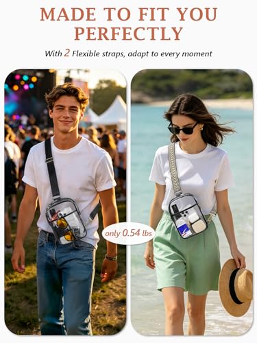 3 Pockets Clear Bag for Stadium Events with 2 Long Straps Sling Backpack Fanny Pack Concert Crossbody Purses for Women - color: 1# Black-f, style: Style 1
