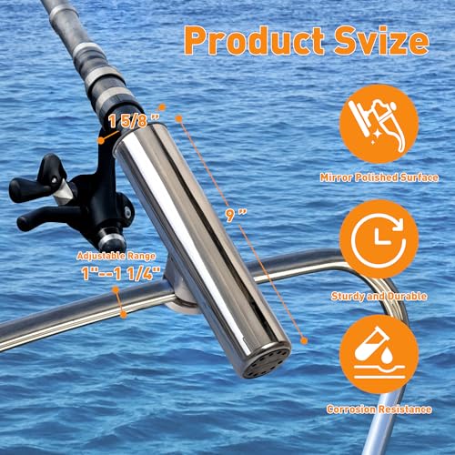 2 Pack Fishing Rod Holders for Boat Rail Mount, Stainless Steel Clamp on Rod Holder for Marine Boat, Fishing Boat, Pontoon, Jon Boat - style: Fit 1"to1-1/4" Rail Upgrade