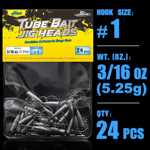 Tube Jig Heads for Crappie, Panfish, and Bass Fishing - 24 Pack - size: 3/16 oz