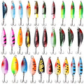 Fishing Spoons Lures Kit 30pcs Hard Metal Colorful Spinner Baits Casting Trolling Trout Spoon Fishing Lures for Bass Salmon Pike Walleye