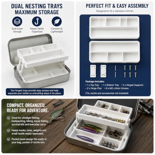 Tackle Box Inserts Compatible with Altoids Tin, Pocket Size Fishing Gear Organizer with Nesting Hinges for Outdoors