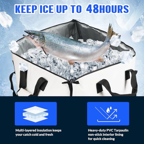THKFISH Fish Cooler Bag Insulated Fish Kill Bag for Caught Fishing, 60x20x9in Waterproof Fishing Catch Bags with Smooth Water-Resistant Zipper Keep Ice-Cold & Fresh Over 48H - color: GREY--60"*20"*9"