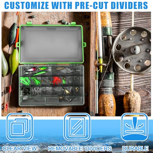 Wonderjune 6 Pack Fishing Tackle Boxes Waterproof 3600 and 3700 Tackle Trays with Removable Dividers Plastic Storage Organizer Bait Vault Camouflage Box for Freshwater Saltwater (Green,3700) - color: Green, size: 3700