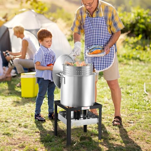 VEVOR 100 Qt Seafood Boiling Kit with Strainer, Outdoor Seafood Boil Pot and Basket, Cooking Set for Crab Crawfish Lobster Boiling, Aluminum Stockpot with 100,000 BTUs Propane Burner and Steamer Rack - style: 100-qt