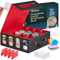 4-Row Mtg Trading Card Storage Box With Display Windows - Magnifier Ruler, 2 Display Stands, 6 Cardholders - 3000+ Card Case With Magnetic Closure, Sports TCG Card Organizer - Red Card Boxes - color: Black, Red (4 Row)