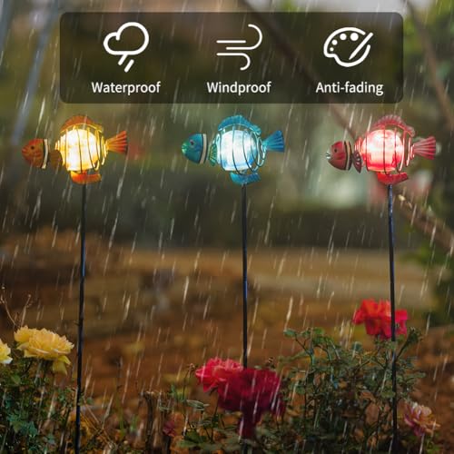 Fish 3Pack 21.3''H Outdoor Figurine Lights, Multicolor Clownfish Solar Garden Decor with Led Lights, Decorative Garden Stake for Yard, Patio, Lawn - color: Fish 2-3Pack