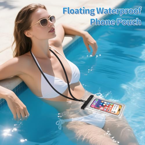 Floating Waterproof Phone Pouch, IPX68 Waterproof Phone Case with Lanyard for iPhone 17 16 15 Pro Max Samsung S26 S25 S24, Up to 7", Beach Vacation Essentials, Glitter Silver - color: Glitter Silver