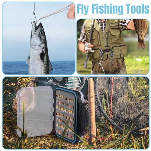 Pickmesh 7 Pcs Fly Fishing Tools Kit and Accessories, Fly Fishing Box, Fly Fishing Tippet Spool Holder, Fly Fishing Nipper, 2 Fishing Zinger Retractor, Fly Fishing Forceps and Fishing Lanyard