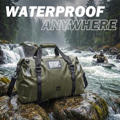 Waterproof Duffel Bag 40L - Heavy Duty Dry Bag Backpack for Motorcycle Travel, Kayaking, Boating & Camping - Watertight Roll Top Gear Bag with Air Valve & Reflective Strips for Men, Women - color: green, size: 40L