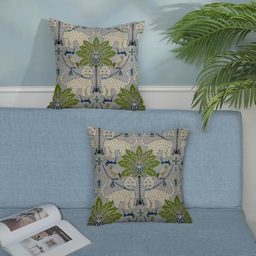 Blue Green Outdoor Pillow Covers 16x16 Inch 2 Pcs Boho Vintage Tropical Palm Leopard Decor Throw Pillows Summer Coastal Farmhouse Decoration Pillowcase Linen Cushion Cover for Couch Sofa Bed - color: Blue Green Leopard, size: 16" x 16" (Pack of 2)