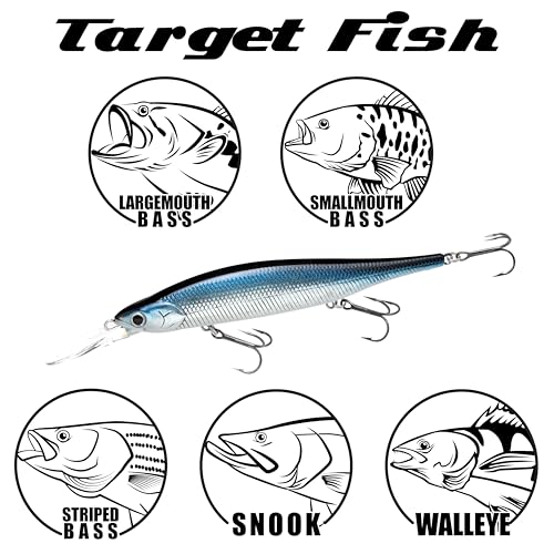 LUCKY CRAFT Lightning Pointer 110DD Deep Diver Freshwater Bass Fishing Lures, Jerkbait Suspending Fishing Lure for Bass & Walleye Fish, Long Casting Fish Gear Accessories for Tackle Box, - color: 052 Aurora Black