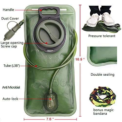 Hydration Bladder, 1.5-2-3L Water Bladder for Hiking Backpack, BPA-Free Leak Proof Water Reservoir Storage Bag, Water Pouch Hydration Pack for Camping Cycling Running - color: 3L Water Bladder - Military Green