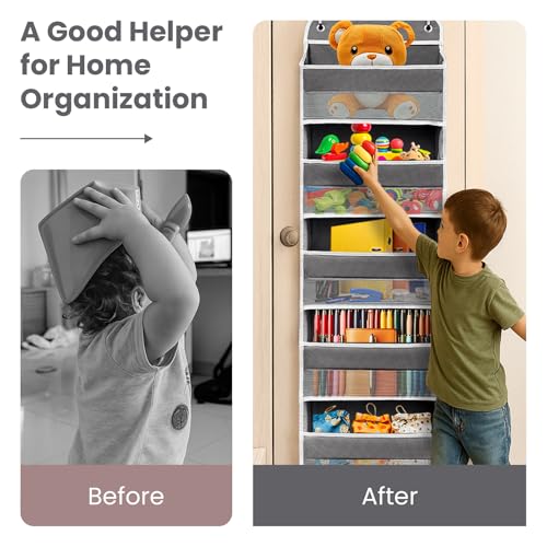 Easy Assembly Over The Door Organizer, 5 Shelves& 8 Side Pockets, Heavy-Duty Reinforced Mesh Rack Holds 44lb, Hanging Behind Door Storage for Bathroom Pantry, Nursery, Closet, Shoes, Towels- Dark Grey - color: Dark Grey, size: 5 shelf