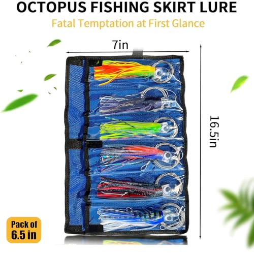 YOTO Trolling Lure Saltwater,6.5/9 inch 6 pcs Squid Skirted Deep Sea Fishing Lure kit,Tuna,Marlin,Wahoo,Shark,Mahi Trolling Fishing Lures - color: 6.5in - 6pcs