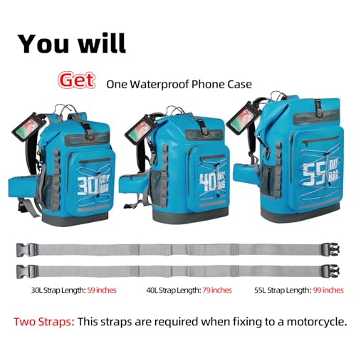 MORXPLOR Dry Bag Waterproof,5L/10L/20L/30L/40L/55L Roll Top Dry Bag Backpack with WaterProof Phone Case for Swim,Kayak - color: Sky Blue, size: 55Liter