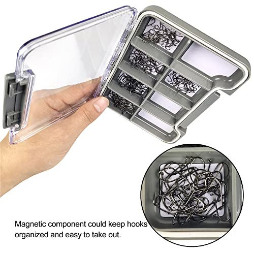 EUPHENG Barbless Fly Fishing Hooks Dry Nymph Wet Shrimp Jig Hooks for Fly Tying Assorted with Waterproof Hook Box - style: 9214-dry Hooks Qty 200