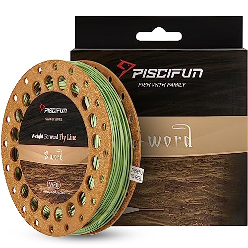 Piscifun Sword Fly Fishing Line with Welded Loop, Weight Forward Floating Fly Line, Available in WF1, WF2, WF3, WF4, WF5, WF6, WF7, WF8, WF9, and WF10 Weights, in Lengths of 90 and 100 Feet - color: Moss Green, size: WF-3F 90FT