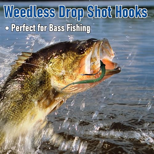 Dr.Fish 30 Pack Weedless Drop Shot Hooks Wide Gap Wacky Hook Bass Fishing Hook Freshwater for Neko Rig Punch Shot Flipping - size: #2/0-30 Pack