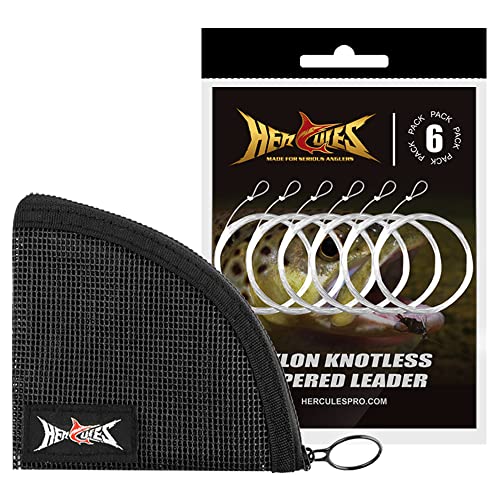 HERCULES Pre-Tied Loop Fly Fishing Leader 6 Pack with Tapered Leader Wallet - size: 15FT - 6pcs