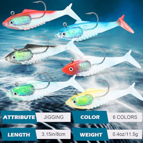 Syosisny 6-Piece Soft Fishing Lure Set, Realistic Bionic Swimbait for Bass, Trout, Saltwater & Freshwater Fishing Lures, Durable Fishing Gear Accessories - size: 3.15