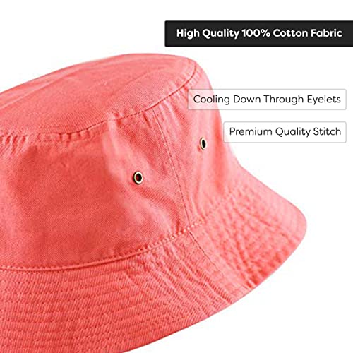 Cotton Bucket Hat Packable Sun Hat – Unisex Summer Travel Beach Fisherman Hat for Men Women Outdoor Fishing Hiking - color: Coral, size: Large-X-Large