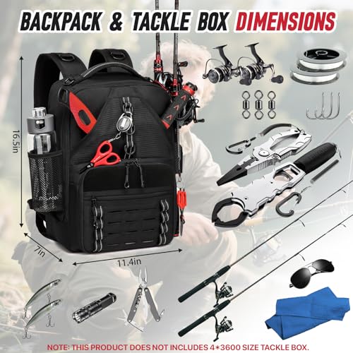 Fishing Tackle Backpack,Tackle Bags with 2 Rod Holders,Water-Resistant Tackle Bag Storage Bag for Fishing Gear(Black) - color: A-Black(Without tackle box)
