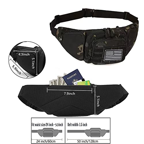 Tactical Fanny Pack Gun Holster Concealed Carry Pistol Military Tactical Waist Bag Waterproof Molle EDC Pouch with USA Flag Patch - color: Black Camouflage