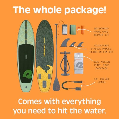 Retrospec Weekender Inflatable Stand Up Paddle Board Includes Paddle, Pump, and Accessories 10’6” Lightweight iSUP, Puncture Resistant Inflatable Paddle Board for Adults