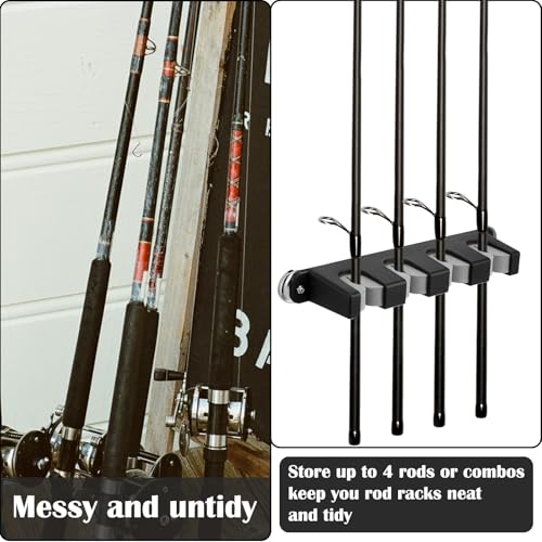 Seenelling 2 Pcs Magnetic Fishing Rod Holder for Car Fishing Pole Rack Vertical Rod Storage Holders for Truck Bed Boat Wall Garage Door - color: Gray, size: 4 Rods