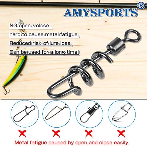 AMYSPORTS Fishing swivels Corkscrew snap swivels Fishing Tackle swivels Saltwater Freshwater Leader Lure jigs line Connector - size: Size4 (77lb) 50 pcs
