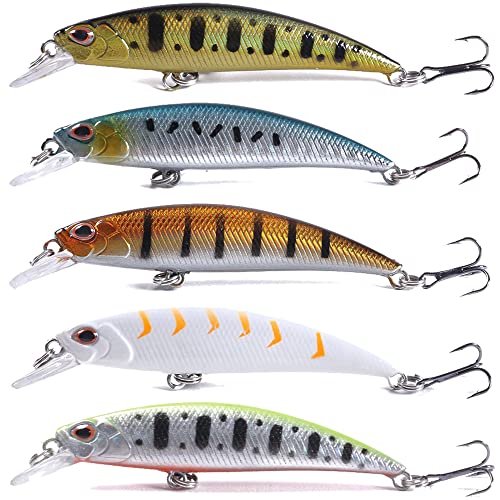 Jerkbait Fishing Lures Jerk Baits for Bass Fishing Jerk Bait Minnow Lures with Tackle Box for Freshwater Saltwater,10pcs - color: A-3.15in/0.32oz-10pcs