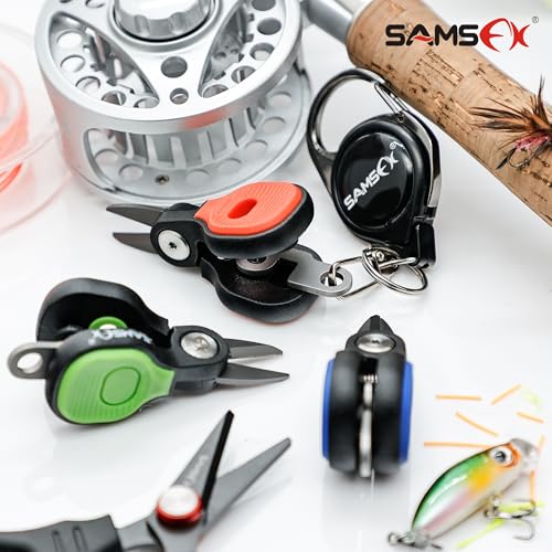 SAMSFX Fishing Nipper with Retractable Tether, Stainless Steel Blades that Cut Braid, Mono and Fluoro Lines, SNIP, Fishing Line Cutters (Green) - color: Green