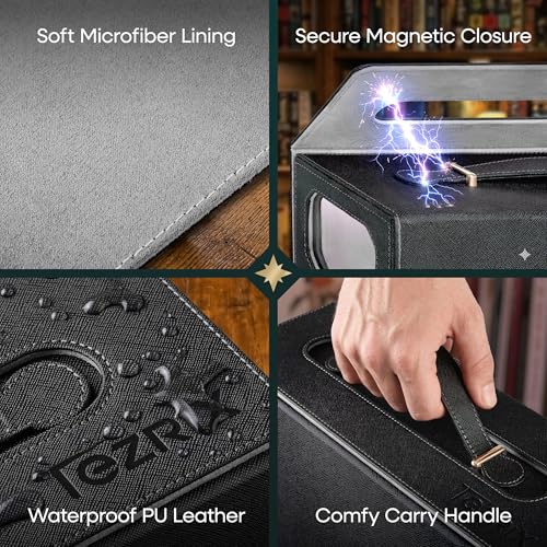 4-Row Mtg Trading Card Storage Box With Display Windows - Magnifier Ruler, 2 Display Stands, 6 Cardholders - 3000+ Card Case With Magnetic Closure, Sports TCG Card Organizer - Gray Card Boxes - color: Black, Gray (4 Row)