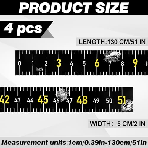 4 Pack Fishing Ruler for Boat 51 Self Adhesive Fishing Measuring Tape Fish Measuring Decals Waterproof Black Self Adhesive Measurings Ruler Sticker - color: Black