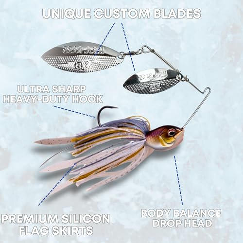 USA BASS Tackle Apache Attack Spinnerbait Type II Largemouth Smallmouth Spotted Bass Premium Fishing Bait Handtied Skirt Custom Blades Heavy Duty Hook New for 2025 - color: Tennessee Shad, size: 1/2oz - Colorado/Colorado