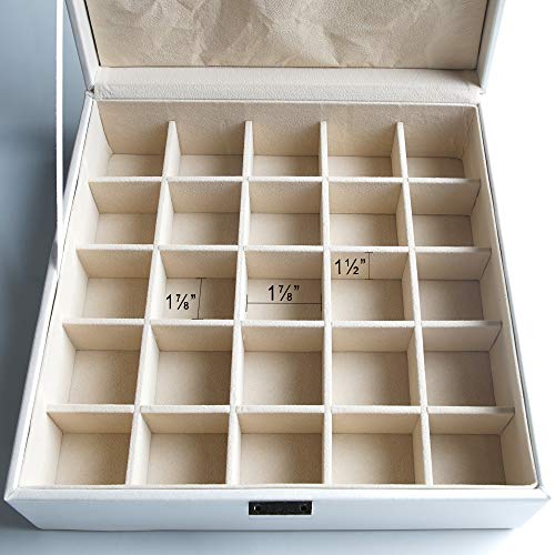 Frebeauty Earring Organizer Classic Jewelry Box 50 Slots Double Layer Jewelry Storage Case with 6 Necklace Hook and Bracelet Pocket(Pearl White) - color: White