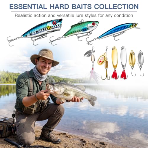 WITOROR Fishing Lures, Tackle Box with Tackle Included, Crankbaits, Soft Plastic Baits, Hooks, Weights & Fishing Accessories, Freshwater Fishing Gear Kit for Bass, Trout, Walleye & Beginners - size: 148pcs Premium Kit