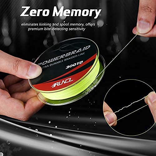 RUNCL PowerBraid Fishing Line 4/8/9 Strands, Braided Fishing Line 300/500/1000Yds - Seamless Weaving Tech, Enhanced Coating Tech, Zero Stretch, High Sensitivity, Smaller Diameter - Braid Line 15-115LB - color: Hi-Vis Yellow, size: 20LB-300yds(4 Strands)