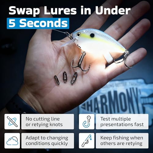 Harmony Fishing Stealth Clips (25 Pack) [Black Stainless] (Ultra-Strong, Fast-Swapping Universal Power Snaps for Fishing Lures) - size: 18mm (50# Test)
