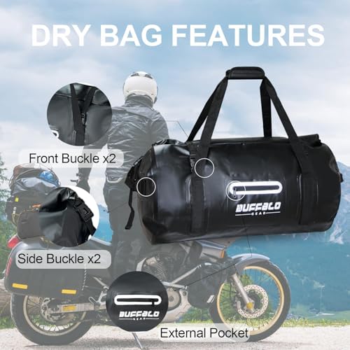 Buffalo Gear Waterproof Duffle Bag 40L 60L 80L Roll-top Dry Bag Heavy Duty Waterproof Duffel Travel Bag for Kayaking Rafting Boating Fishing Camping - color: Black, size: 80L