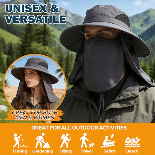 Wide Brim Sun Bucket Hat, Waterproof Boonie Hat for Men & Women | UPF 50+ UV Protection, Adjustable Fit, Chin Strap & Sweatband, Foldable Durable for Fishing Hiking Garden Beach - color: 07 Dark Grey
