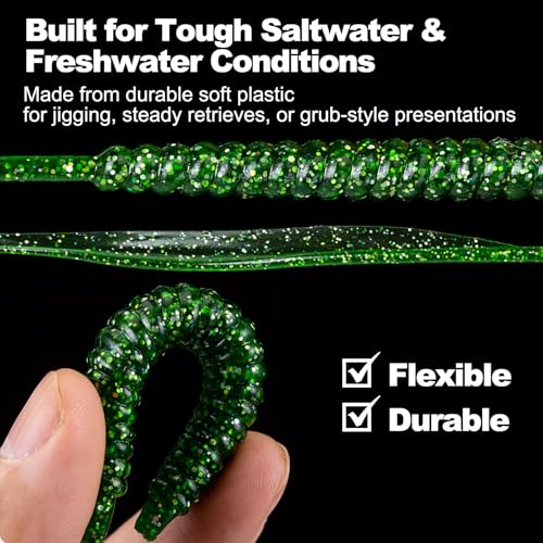 Eupheng Twist Tail Swimbait Fishing Lure, 2.3in/2.7in/4in/5.5in 100PCS Grub Saltwater Fishing Soft Bait Trailer for Bass Crappie Fishing - size: 5.5in(14cm)-10PCS-Glow