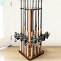 Ghosthorn Fishing Rod Holders for Garage 360 Degree Rotating Fishing Pole Rack, Floor Stand Holds up to 16 Rods Wood Fishing Gear Equipment Storage Organizer, Fishing Gifts for Men Women - style: nospin